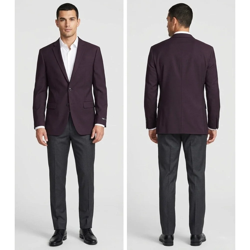 Bar III Mens Blazer Jacket‎ 40L Slim Fit Solid Deep Burgundy 2 Button Sport Coat